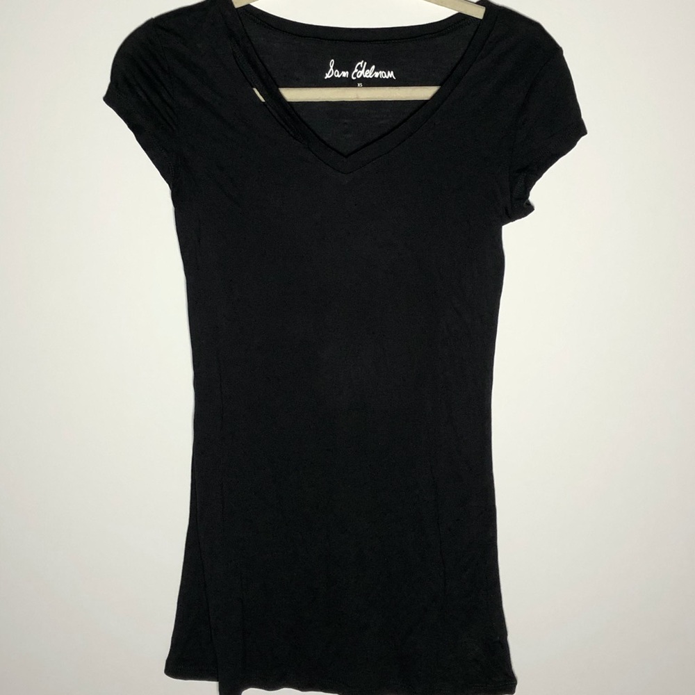 Sam Edelman | Ripped Neckline Black Tee